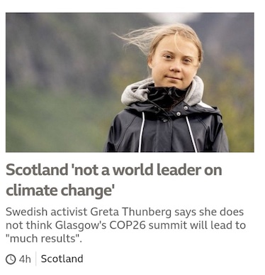BBC News: "Scotland 'not a world leader on climate change'", 31 Aug 2021